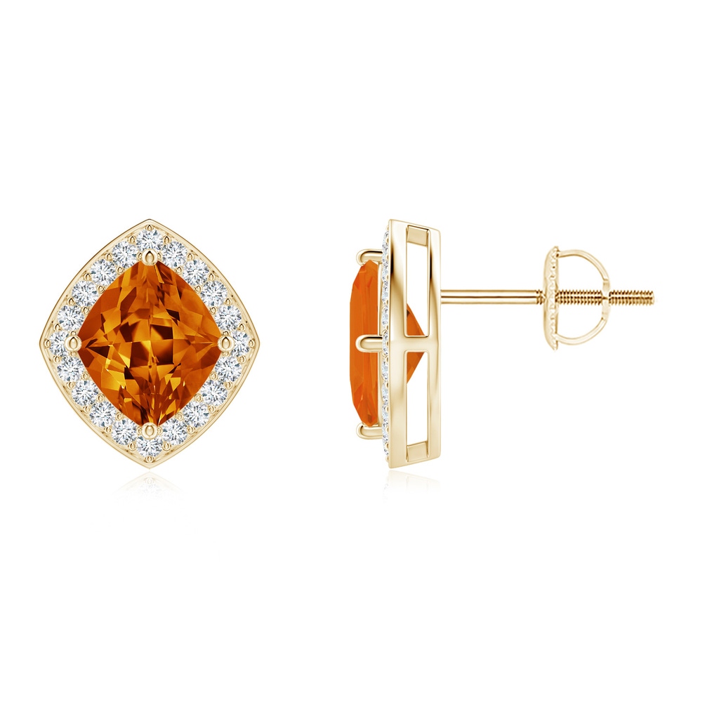 7x6mm AAAA Lozenge-Shaped Citrine and Diamond Halo Studs in Yellow Gold