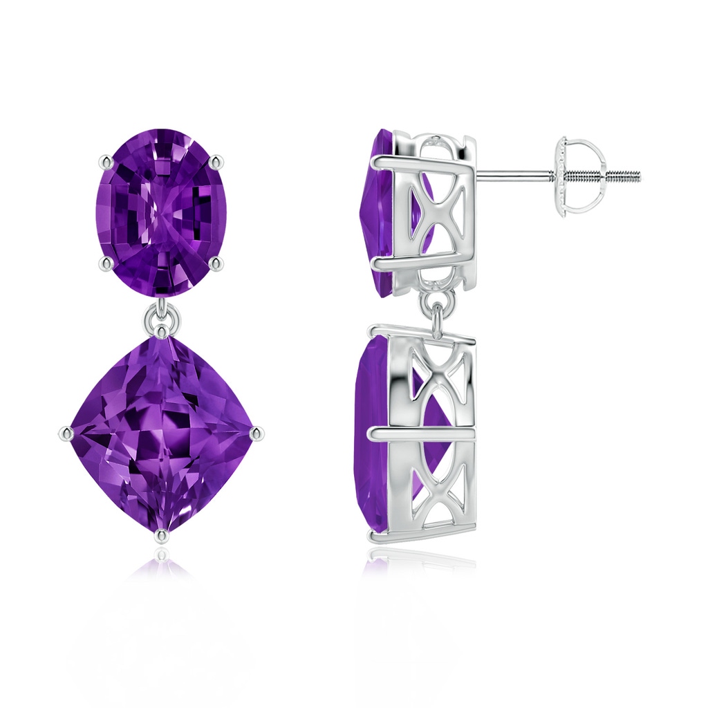 11x10mm AAAA Oval and Lozenge-Shaped Amethyst Dangle Earrings in White Gold