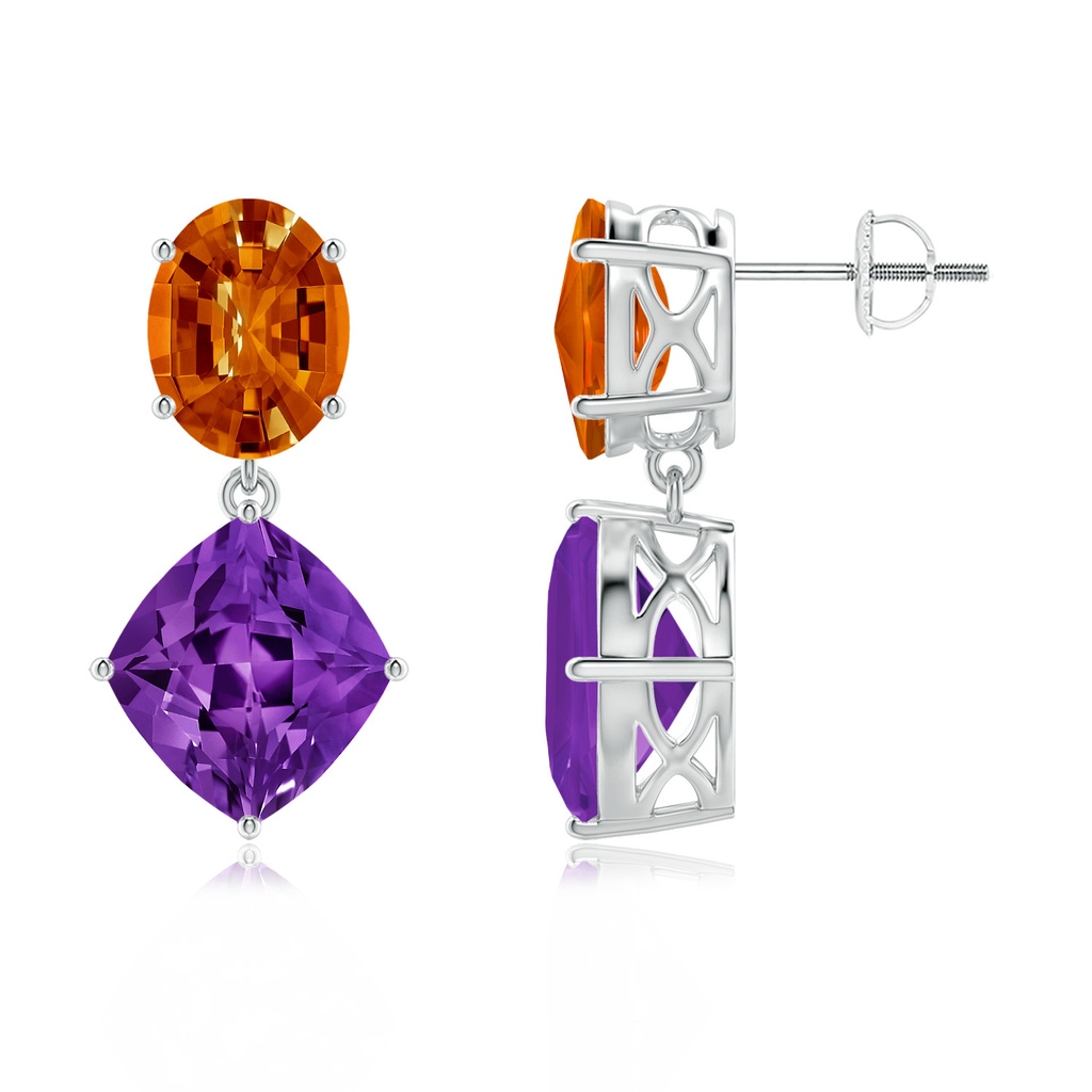 11x10mm AAAA Oval Citrine and Lozenge-Shaped Amethyst Dangle Earrings in White Gold