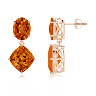 11x10mm AAAA Oval and Lozenge-Shaped Citrine Dangle Earrings in Rose Gold