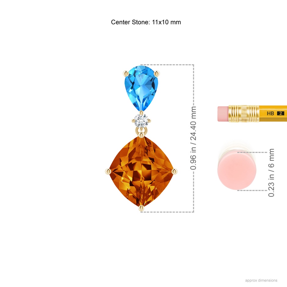 11x10mm AAAA Lozenge-Shaped Citrine and Swiss Blue Topaz Dangle Earrings in Yellow Gold ruler