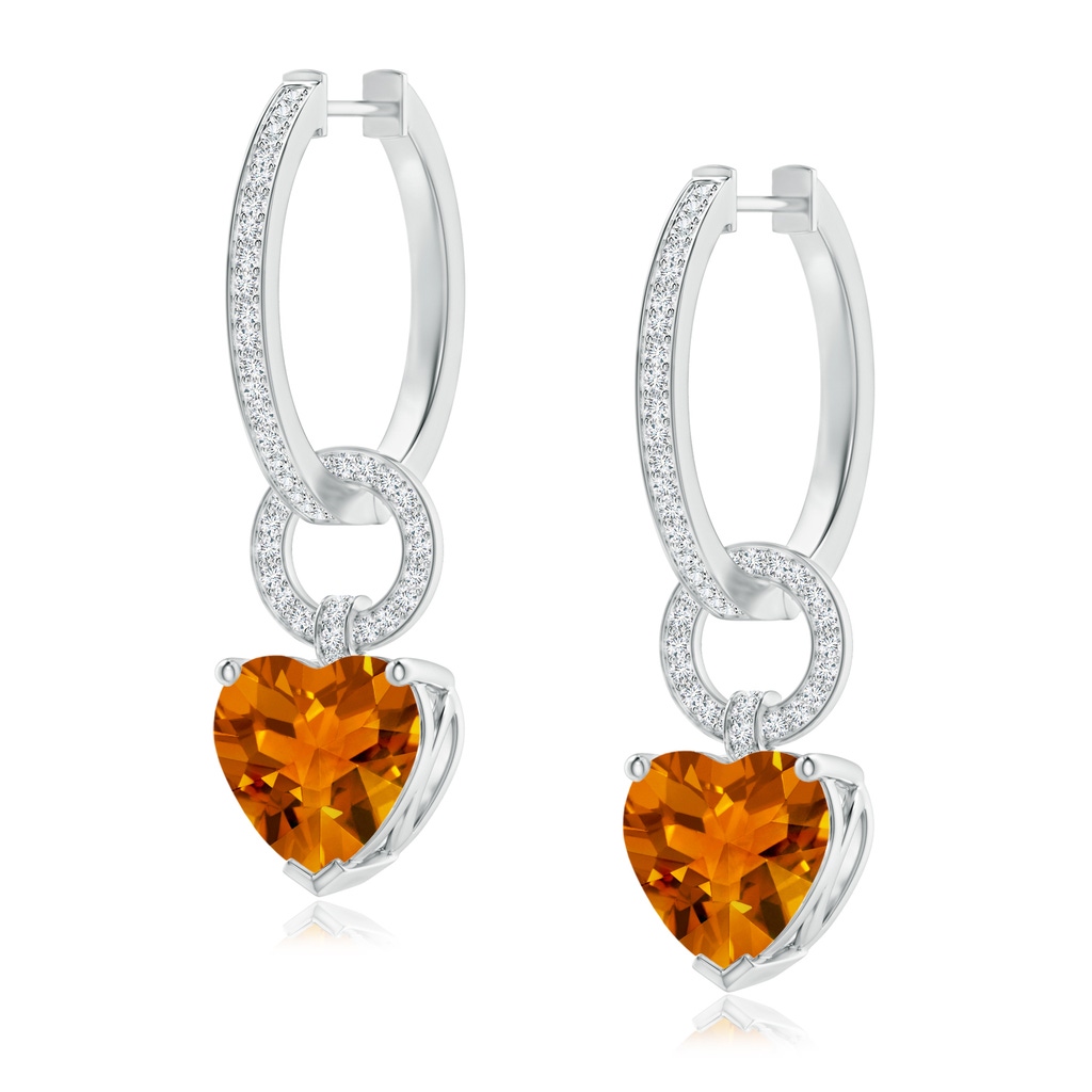 9mm AAAA Heart-Shaped Citrine Dangle Earrings with Pave Diamonds in White Gold