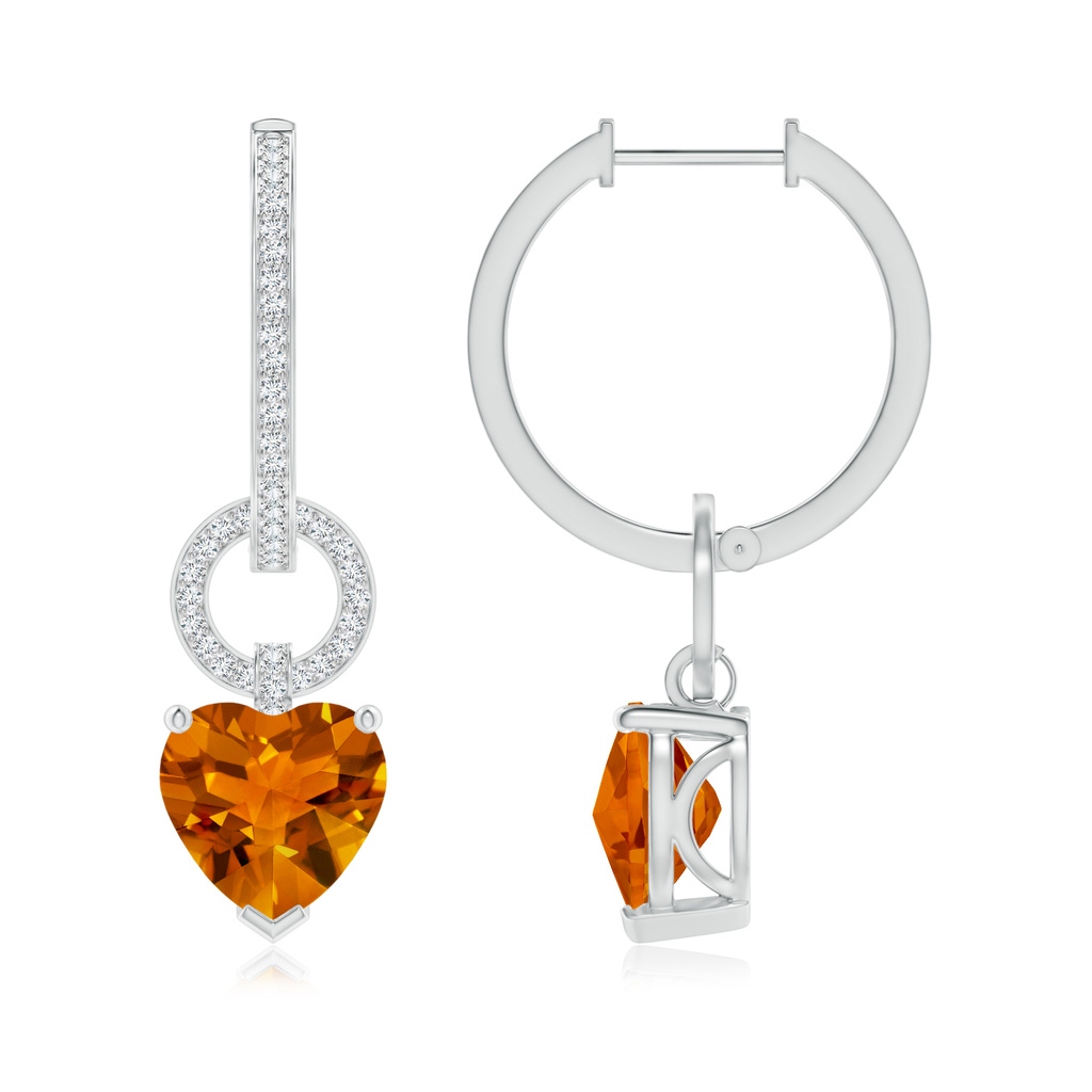 9mm AAAA Heart-Shaped Citrine Dangle Earrings with Pave Diamonds in White Gold Side-1