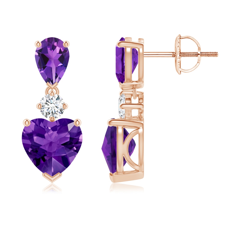 7mm AAAA Heart and Pear-Shaped Amethyst Earrings in Rose Gold side-1