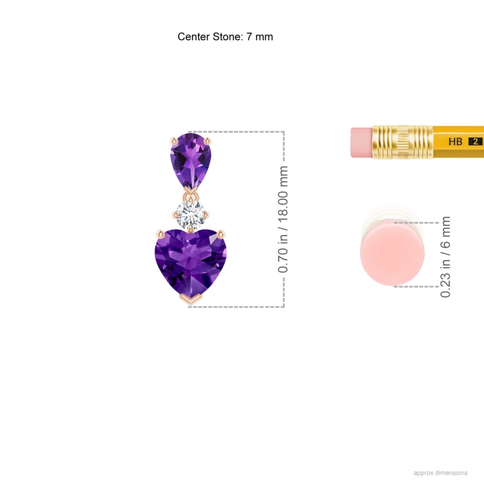 7mm AAAA Heart and Pear-Shaped Amethyst Earrings in Rose Gold ruler