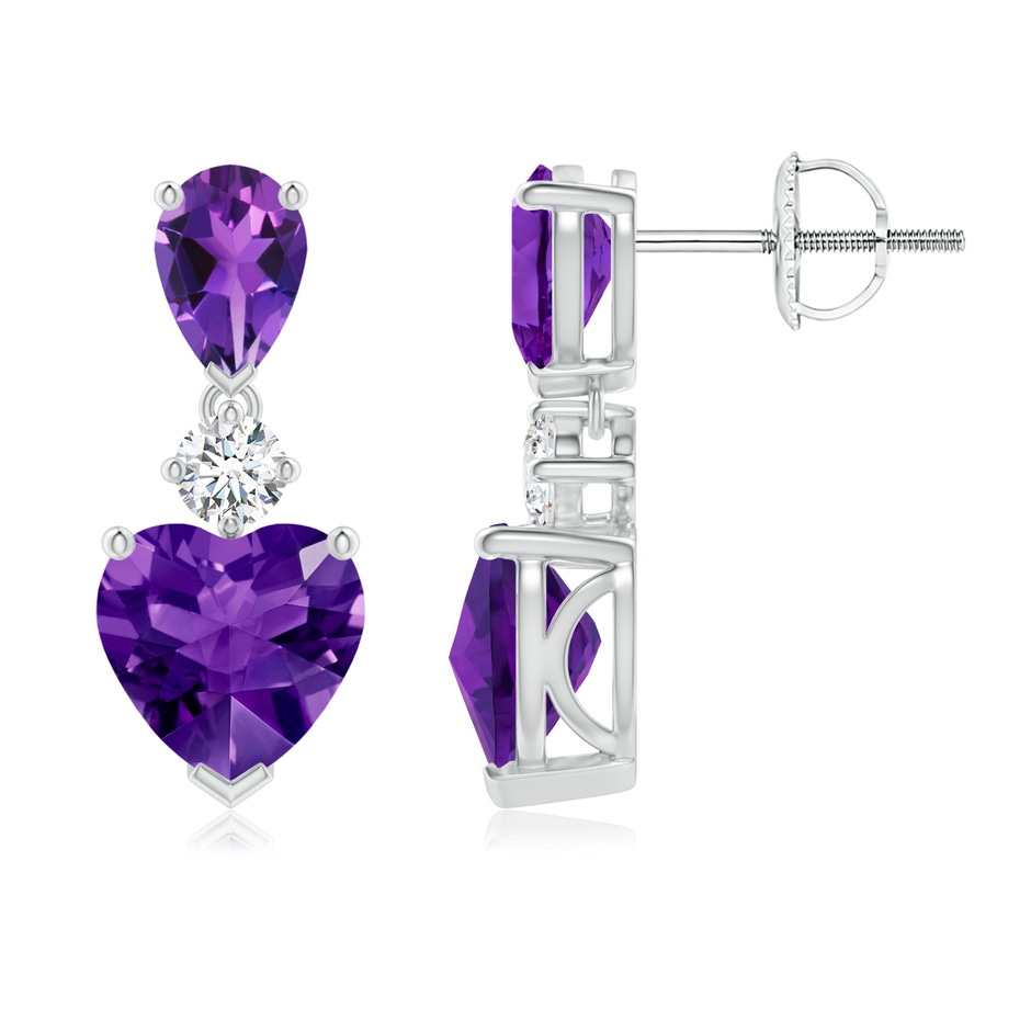 7mm AAAA Heart and Pear-Shaped Amethyst Earrings in White Gold side-1