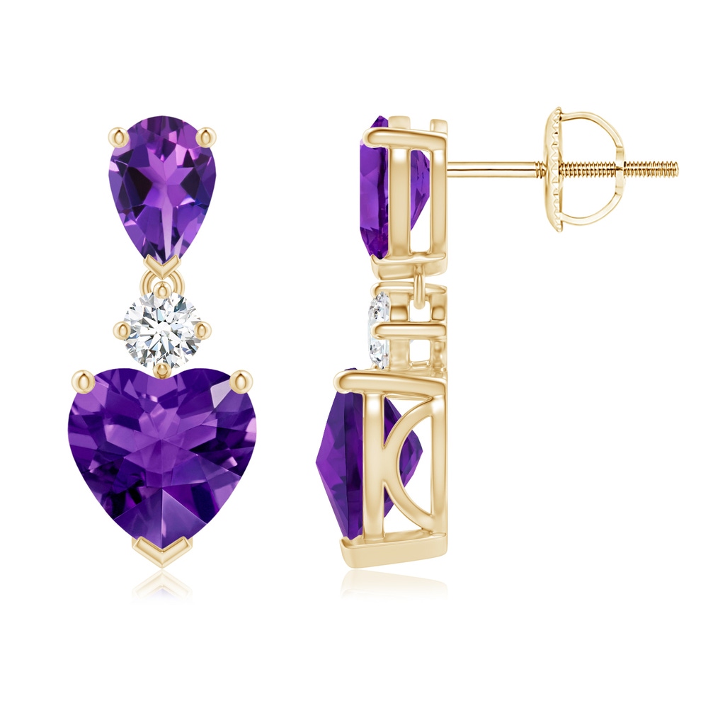 7mm AAAA Heart and Pear-Shaped Amethyst Earrings in Yellow Gold - side_1
