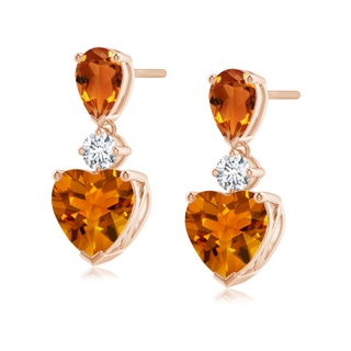 7mm AAAA Heart and Pear-Shaped Citrine Earrings in 9K Rose Gold