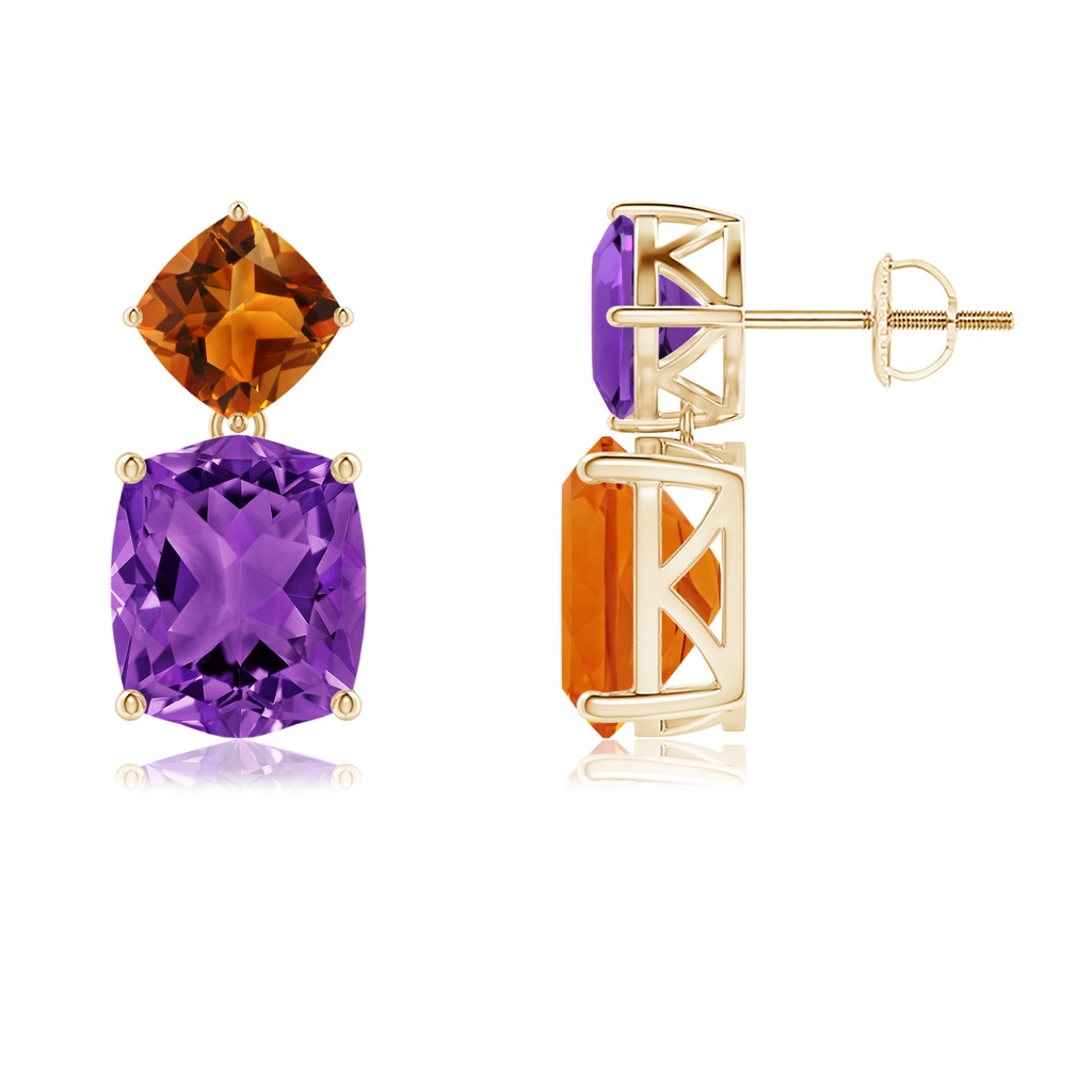 10x8mm AAAA Rectangular Cushion Amethyst & Citrine Mismatch Earrings in Yellow Gold - side_1