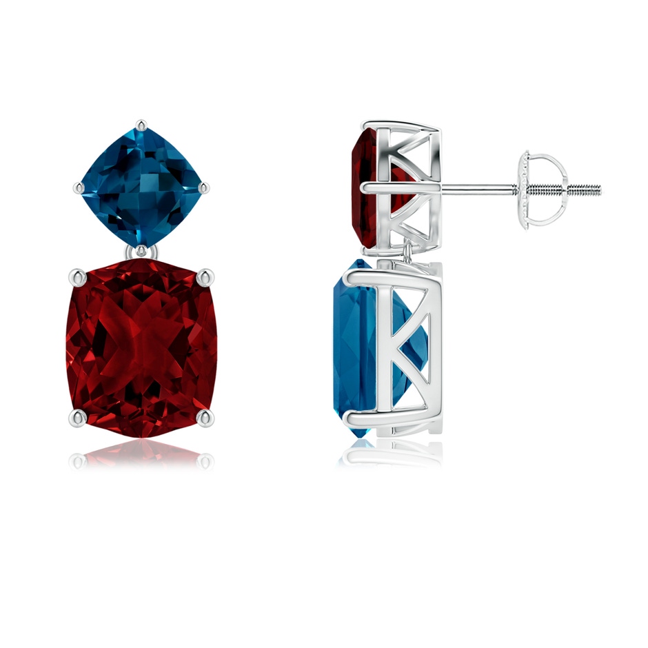 10x8mm AAAA Rectangular Cushion Garnet & London Blue Topaz Mismatch Earrings in White Gold side-1