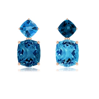 10x8mm AAAA Rectangular Cushion London & Swiss Blue Topaz Mismatch Earrings in 10K Rose Gold