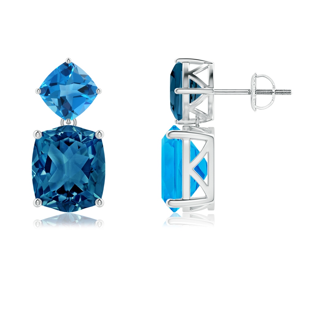 10x8mm AAAA Rectangular Cushion London & Swiss Blue Topaz Mismatch Earrings in White Gold - side_1