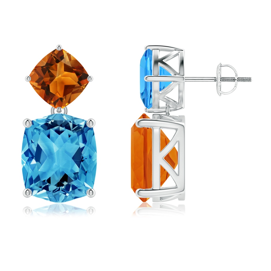 12x10mm AAAA Rectangular Cushion Swiss Blue Topaz & Citrine Mismatch Earrings in White Gold side-1