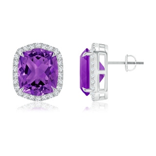 12x10mm AAAA Rectangular Cushion Amethyst Halo Stud Earrings in P950 Platinum