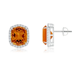 10x8mm AAAA Rectangular Cushion Citrine Halo Stud Earrings in P950 Platinum