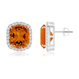 12x10mm AAAA Rectangular Cushion Citrine Halo Stud Earrings in P950 Platinum