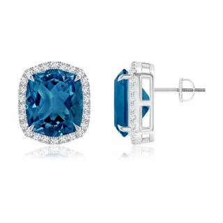 12x10mm AAAA Rectangular Cushion London Blue Topaz Halo Stud Earrings in P950 Platinum