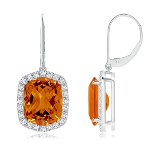 12x10mm AAAA Rectangular Cushion Citrine Halo Dangle Earrings in P950 Platinum