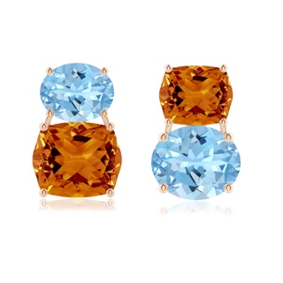 12x10mm AAAA Rectangular Cushion Citrine & Oval Aquamarine Mismatch Earrings in 10K Rose Gold