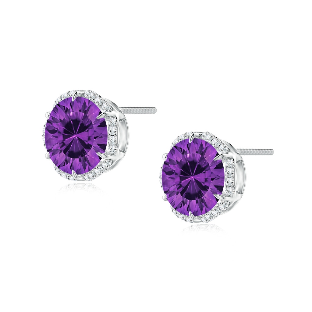 8mm AAAA Round Amethyst Floral Halo Studs in P950 Platinum