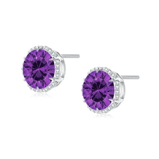 8mm AAAA Round Amethyst Floral Halo Studs in White Gold