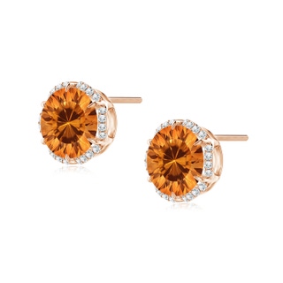 8mm AAAA Round Citrine Floral Halo Studs in 9K Rose Gold