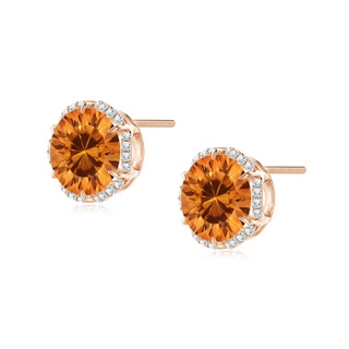 8mm AAAA Round Citrine Floral Halo Studs in Rose Gold