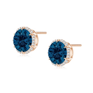 8mm AAAA Round London Blue Topaz Floral Halo Studs in 9K Rose Gold