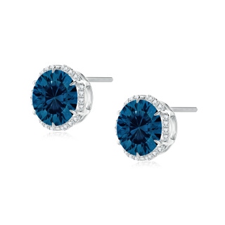 8mm AAAA Round London Blue Topaz Floral Halo Studs in P950 Platinum