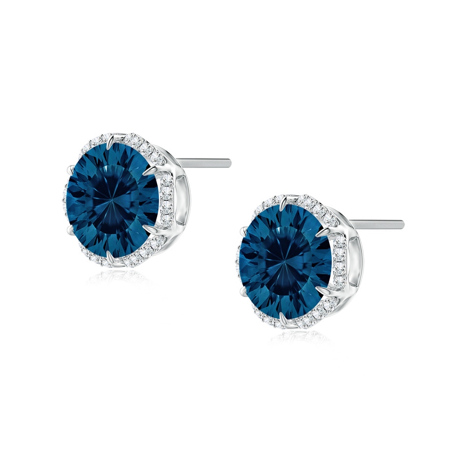 8mm AAAA Round London Blue Topaz Floral Halo Studs in White Gold 