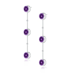 9mm AAAA Bezel-Set Round Amethyst Station Drop Earrings in P950 Platinum