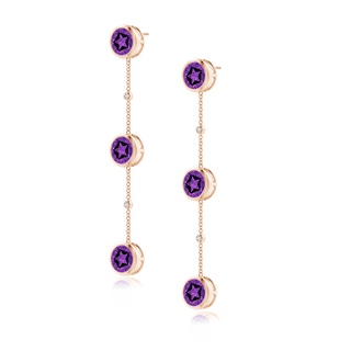 9mm AAAA Bezel-Set Round Amethyst Station Drop Earrings in Rose Gold