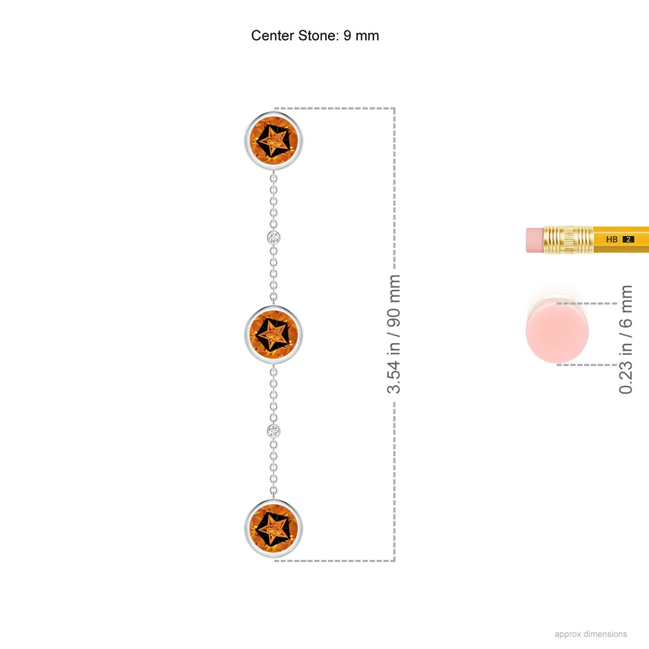 9mm AAAA Bezel-Set Round Citrine Station Drop Earrings in White Gold ruler