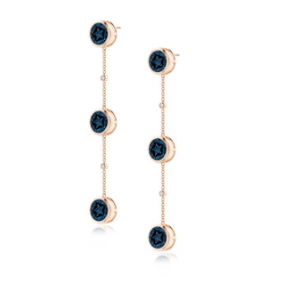 9mm AAAA Bezel-Set Round London Blue Topaz Station Drop Earrings in 9K Rose Gold