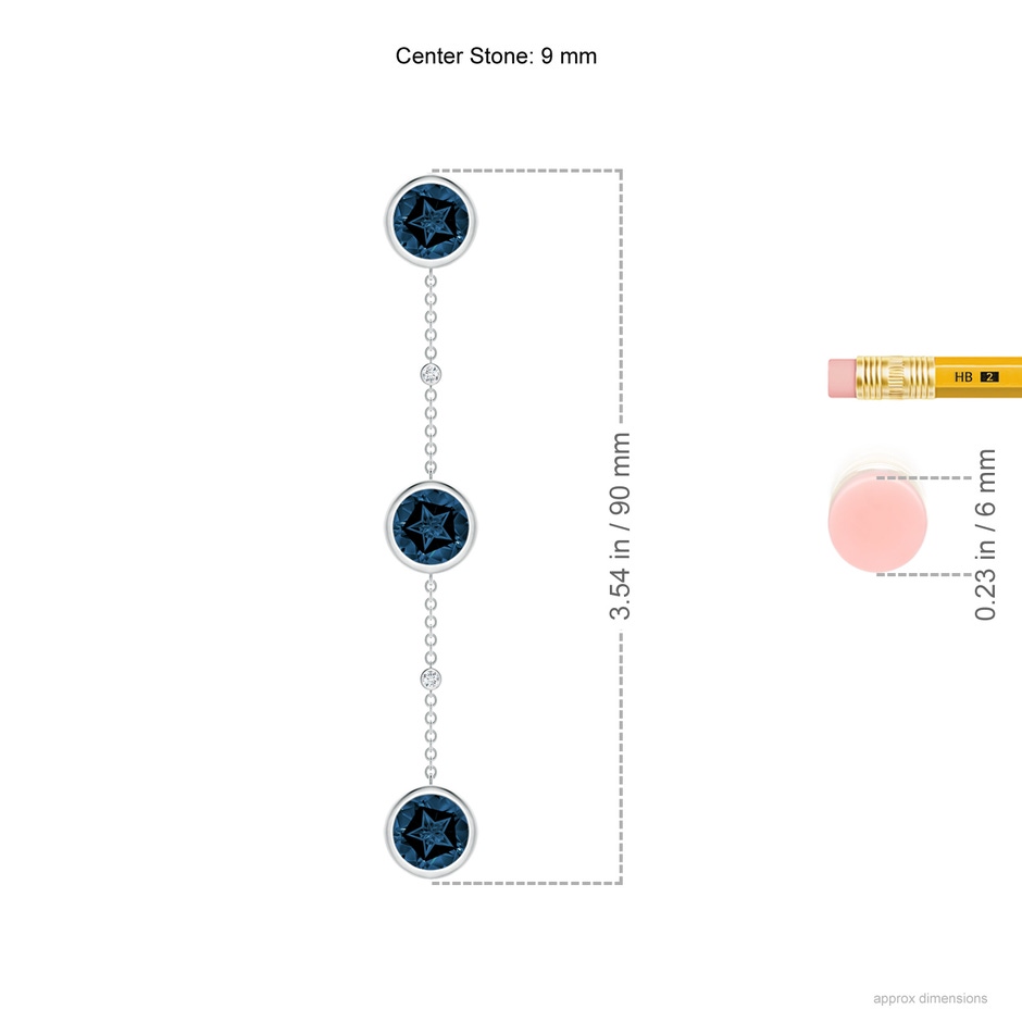 9mm AAAA Bezel-Set Round London Blue Topaz Station Drop Earrings in White Gold ruler