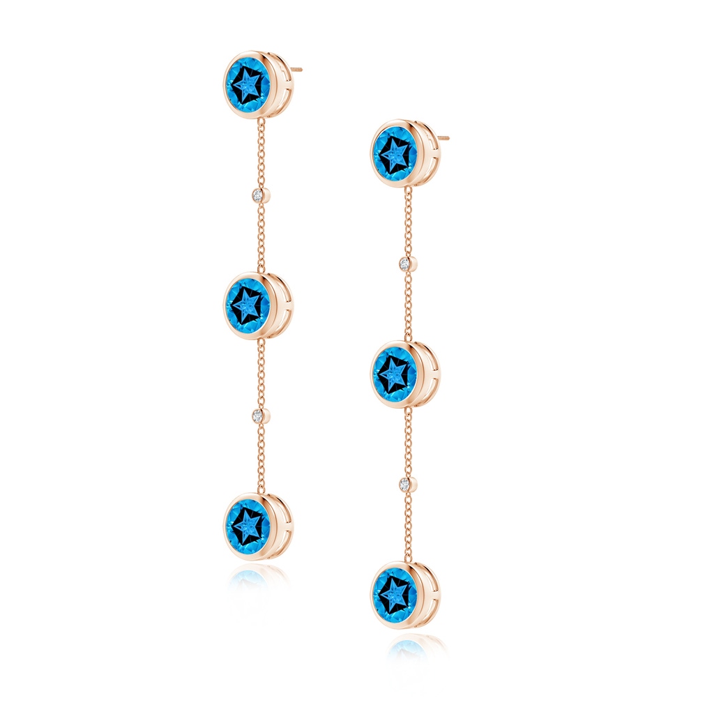 9mm AAAA Bezel-Set Round Swiss Blue Topaz Station Drop Earrings in Rose Gold