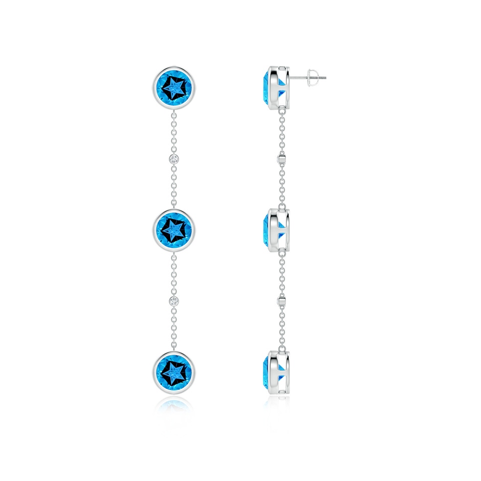 9mm AAAA Bezel-Set Round Swiss Blue Topaz Station Drop Earrings in White Gold side-1