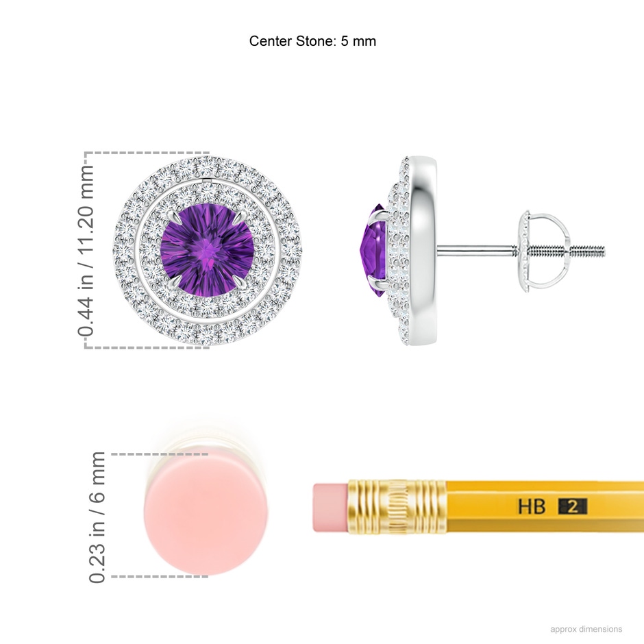 5mm AAAA Round Amethyst Halo Multiwear Earrings in White Gold ruler