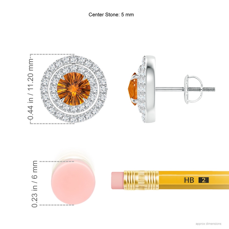 5mm AAAA Round Citrine Halo Multiwear Earrings in White Gold ruler