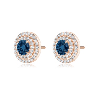 5mm AAAA Round London Blue Topaz Halo Multiwear Earrings in Rose Gold