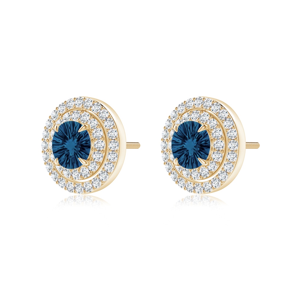 5mm AAAA Round London Blue Topaz Halo Multiwear Earrings in Yellow Gold