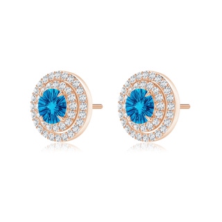 5mm AAAA Round Swiss Blue Topaz Halo Multiwear Earrings in Rose Gold