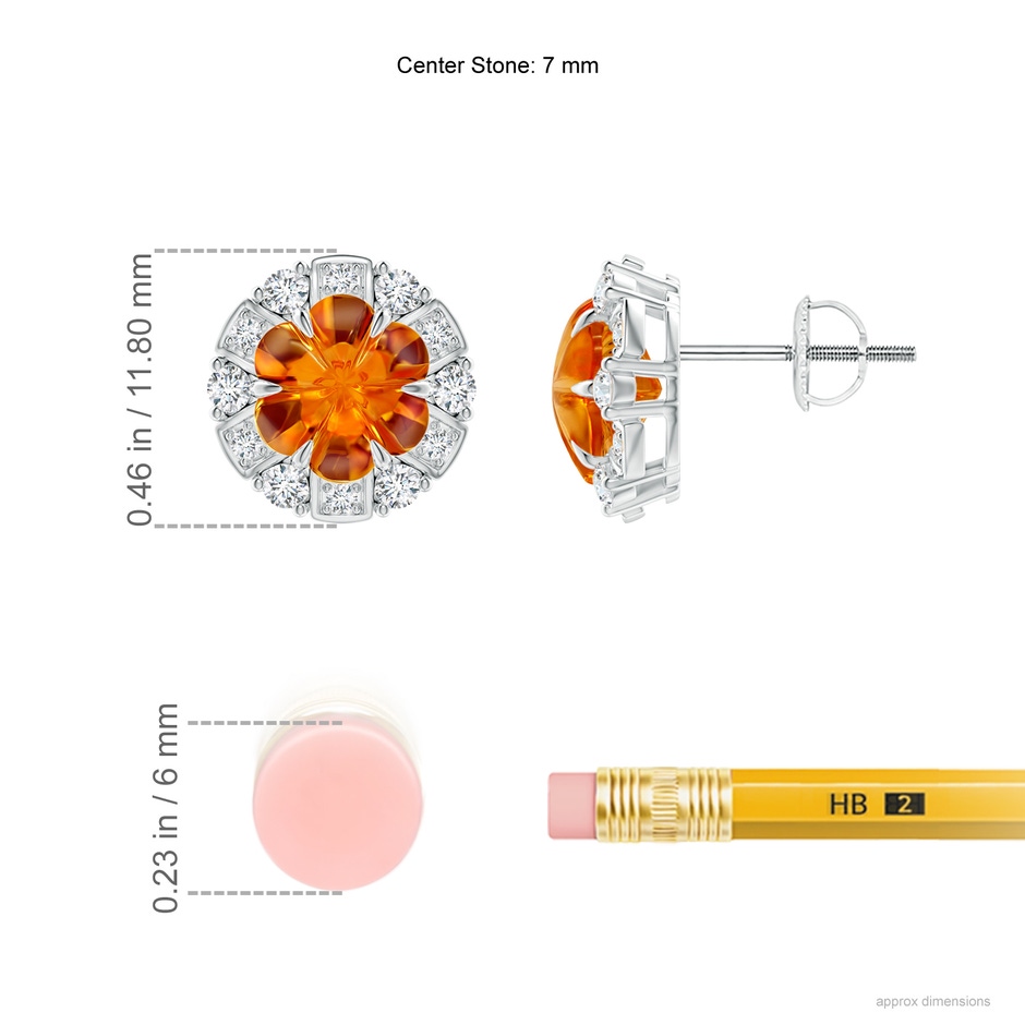 7mm AAAA Six-Petal Citrine Flower Studs with Diamond Halo in White Gold ruler