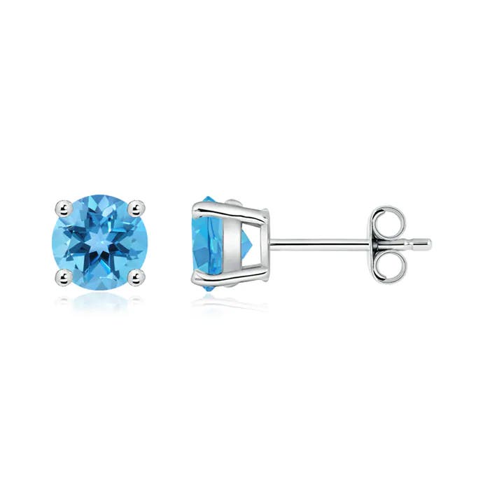 Free Round Blue Topaz Stud Earrings | Angara