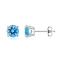 6mm AA Free Round Blue Topaz Stud Earrings in S999 Silver