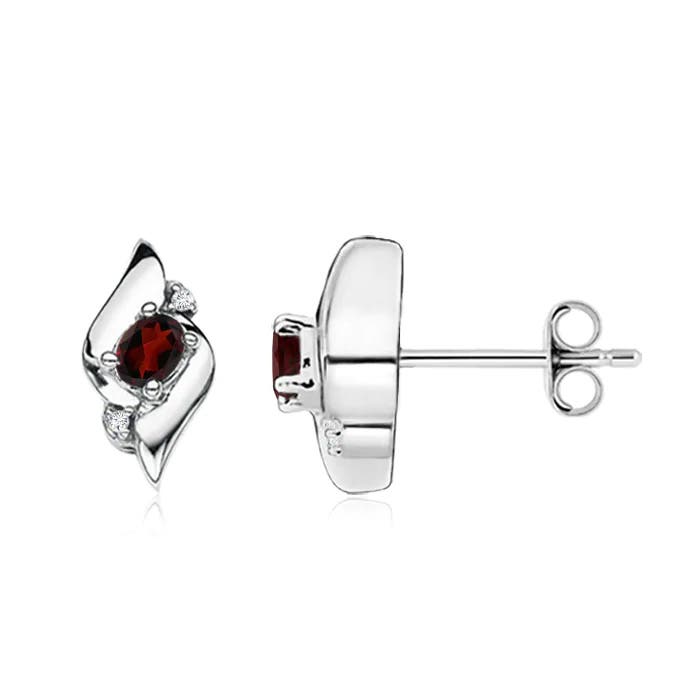 Image Representation of the 4x3mm AA Free Garnet & Diamond Shell Stud Earrings in S999 Silver