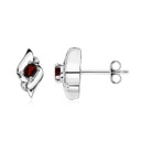 4x3mm AA Free Garnet & Diamond Shell Stud Earrings in S999 Silver