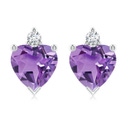 4mm AA Free Heart Amethyst Stud Earrings with Diamond in S999 Silver