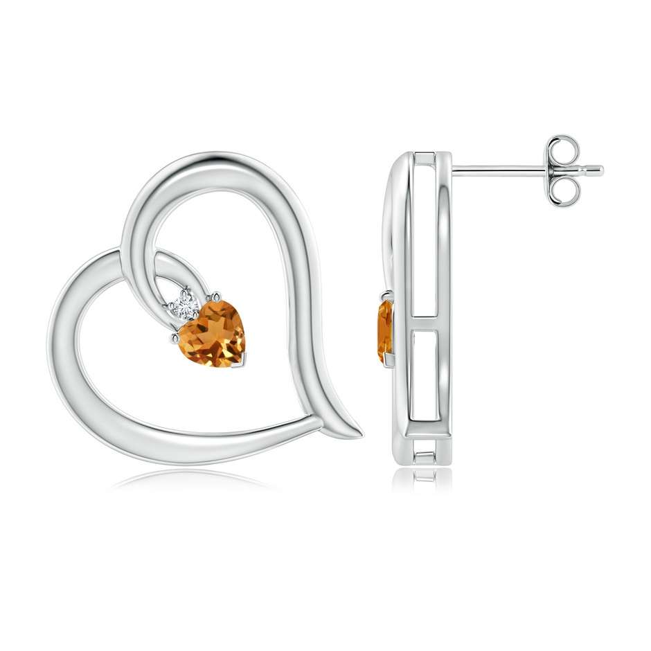 4mm AA Free Citrine Tilted Heart Stud Earrings in S999 Silver 