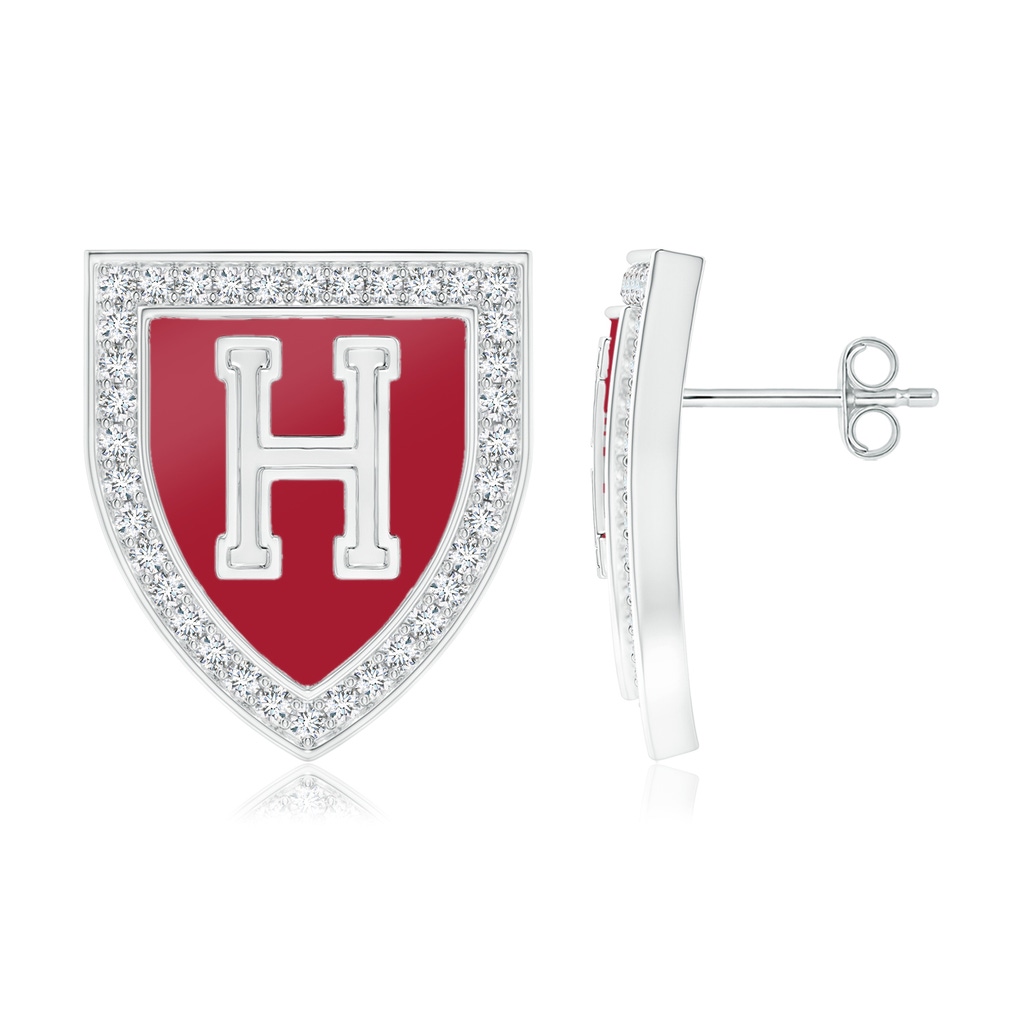 1.1mm IJI1I2 Harvard Insignia Stud Earrings with Diamond Halo in S999 Silver